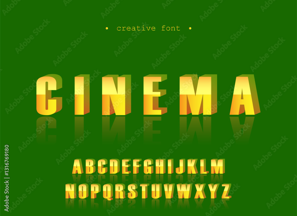 Fototapete abstract golden 3d typography symbol, bold vector typescript alphabet collection, creative graphic f