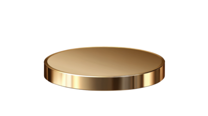 "A glamorous shiny gold round pedestal, isolated on transparent background, elevating products with a touch of elegance and refinement