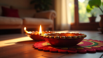Diwali Home Rituals Photo, Culturally Authentic (16:9)