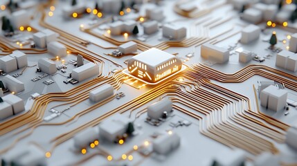 Abstract 3D Rendering of Central Processing Unit with Glowing Circuitry