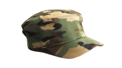 Tan camouflage military cap, isolated on a white background.