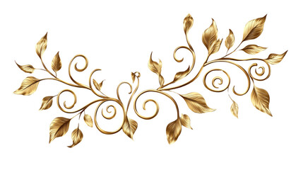 A golden ornamental design with vines and leaves, cut out and isolated on a transparent background, adding a touch of vintage elegance.