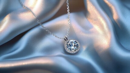 Fototapeta premium Elegant Diamond Pendant Necklace on Silky Backdrop
