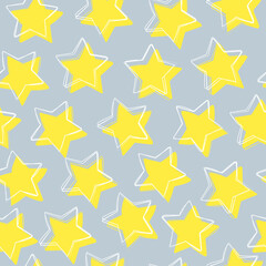 Cute hand drawn doodle star shape seamless pattern. Nursery fabric print template.