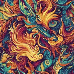 Vibrant Swirls of Colorful Flames and Waves in Abstract Design