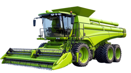 "A GPS-guided combine harvester, isolated on transparent background, illustrating high-tech farming equipment.