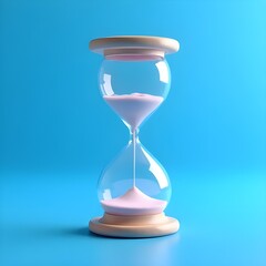 Hourglass with Flowing Pink Sand Against Blue Background &ndash; Timeless Representation of Time&rsquo;s Passage