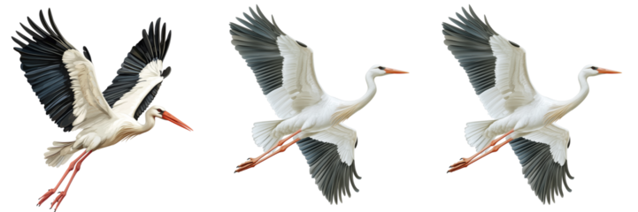 Set of a Stork flying, isolated on transparent background.