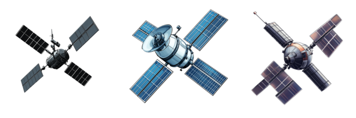 Set of a clipart of a satellite icon, isolated on transparent background.