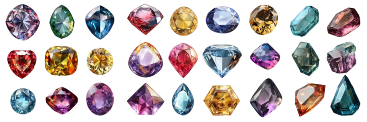 Set of a colorful gemstones, isolated on transparent background.