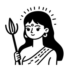 Elegant depiction of a young woman holding a trident, embodying strength and grace in a stylish vector design
