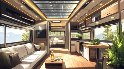 An interior view showing a modern motorhome with great design