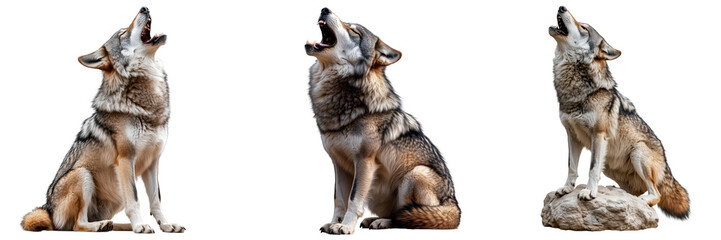 Fototapeta premium Set of a Howling wolf, isolated on transparent background.
