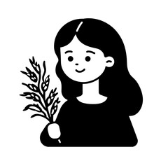 Charming girl holding a delicate branch of flowers with a joyful smile, showcasing nature's beauty in a simple yet elegant design