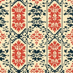 Intricate Floral Pattern in Vibrant Red and Deep Blue Tones