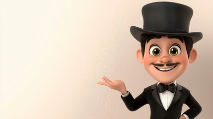 Animated Gentleman Presenting in Tuxedo and Top Hat