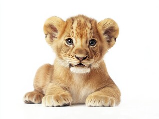 Obraz premium An adorable lion cub resting on white background