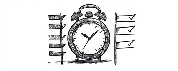 Hand drawn Alarm Clock Checklist and Schedule Illustration Time Management Concept