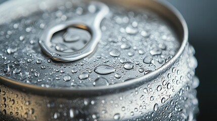 Close-up of Cold Aluminum Can with Water Droplets Refreshment