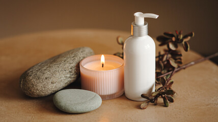Spa and Skincare Setup with Candle and Natural Elements