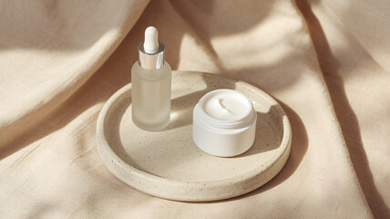 Minimalist Skincare Product Display with Natural Sunlight