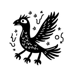 Obraz premium Stylized black bird illustration with whimsical stars and abstract shapes in a vibrant vector design