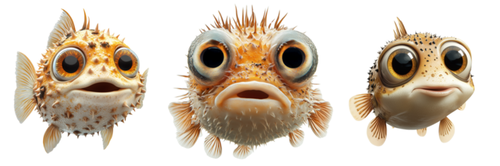 Set of a Pufferfish, isolated on transparent background.