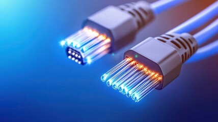 High Speed Fiber Optic Cables Network Connectivity Digital Data Transmission Technology Concept