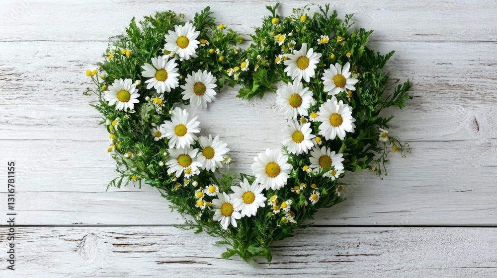 Aufkleber a beautiful heart-shaped design crafted from fresh daisies and lush greenery creates a charming foca
