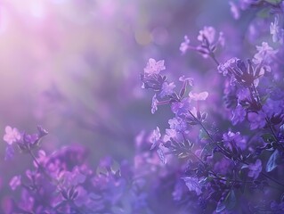 Fototapeta premium Ethereal bloom, A dreamy close-up of delicate purple flowers in soft light