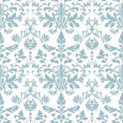 Elegant Damask Seamless Pattern Light Blue Floral Design Vintage Wallpaper Texture Repeat Background