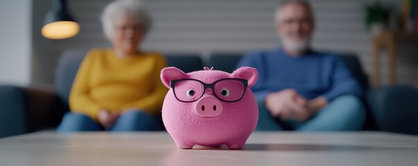 Senior Couple Retirement Savings Plan Piggy Bank Glasses Concept