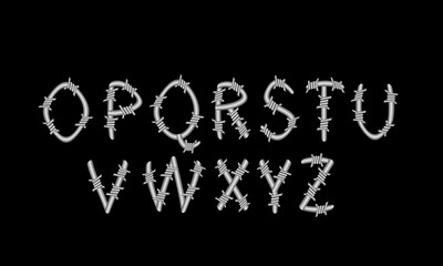 Letters made of metal. Iron font in the form of barbed wire.
 The English alphabet, a set of letters. Vector image