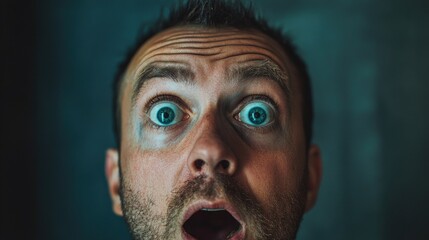 Close-up portrait of a man expressing intense shock and amazement