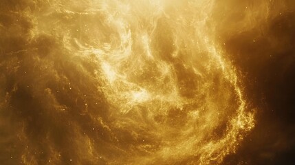 Naklejka premium Golden Swirls of Cosmic Gas and Dust Displaying Majestic Beauty of Interstellar Space Dynamics and Celestial Formation