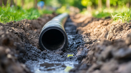 A pipe is laying in the dirt
