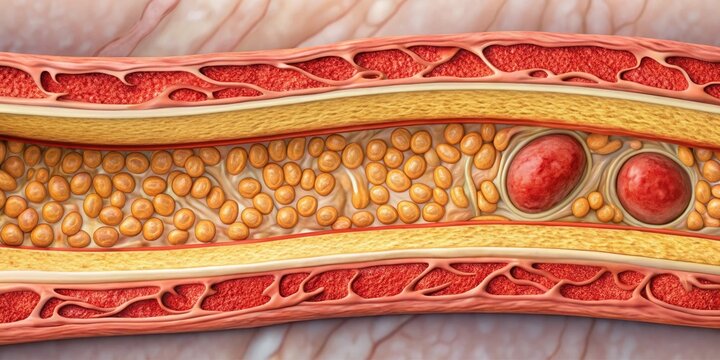Artery cross-section with atherosclerosis and atheromatous plaque