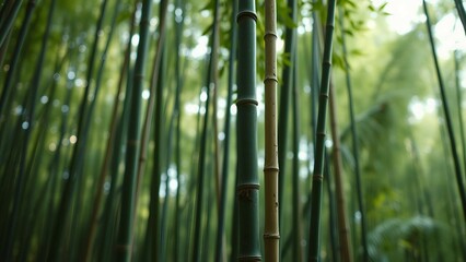 Fototapeta premium Unique and enchanting environment is evoked through rhythmic and repetitive nature of bamboo stalks