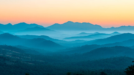 Fototapeta premium Amazing mountain landscape with sunset, natural outdoor travel background. Beauty world.