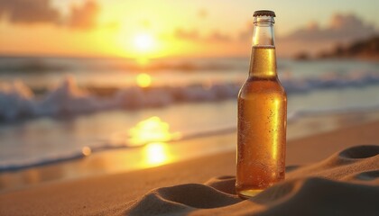 Beach Sunset Beer Relaxing Drink with Warm Light