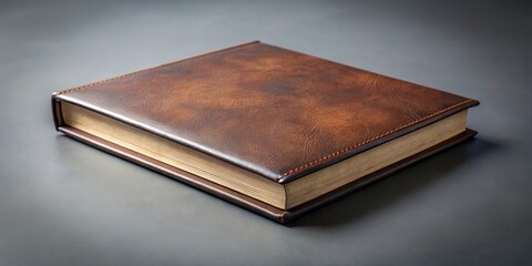 Obraz premium A leather-bound hardcover book sitting isolated on a soft gray background
