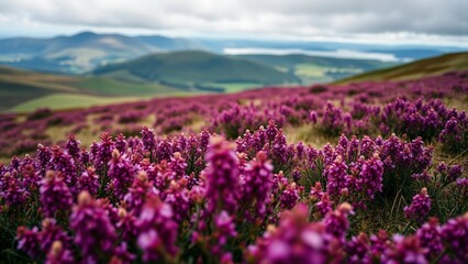 Fototapeta premium North Yorkshire Moors showcase a stunning display of vibrant purple heather in full bloom offering e