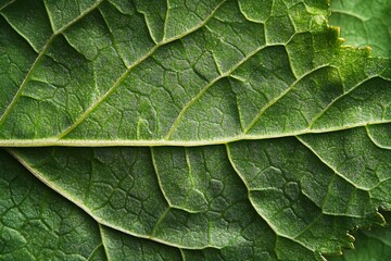 Fototapeta premium Close-up of a vibrant green leaf's intricate vein texture.