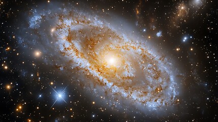 Naklejka premium Stunning image of a spiral galaxy, showcasing cosmic beauty and stellar formations.