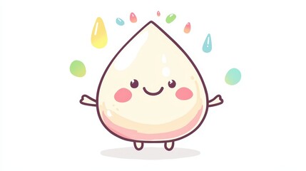 Adorable Cartoon Character with Colorful Raindrops and a Joyful Expression