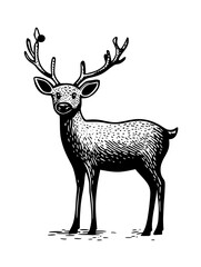 Naklejka premium Whimsical deer standing proudly in a forest clearing with playful details and intricate patterns