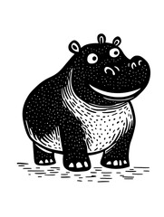 Obraz premium Charming hippo illustration in bold black and white style perfect for playful designs and children's art