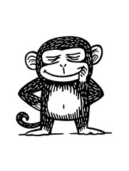 Naklejka premium Cheeky monkey character showcasing playful attitude with a mischievous grin and confident pose in a whimsical vector art style