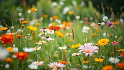 Fototapeta premium Garden meadow showcases carefully selected beauty including cultivated flowers natural design and a