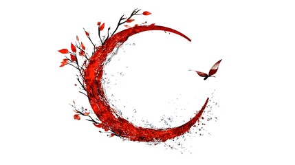 Crimson Autumn Moon: A Digital Painting of Nature's Embrace AI Generated